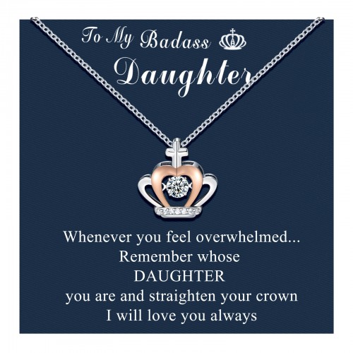 Mother Daughter Necklace Birthday Gifts to My Badass Daughter Gifts for Daughter Jewelry from Dad Mom Gifts Teen Girls Gift Ideas 14K White Gold