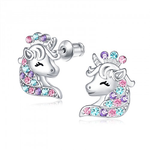 Unicorn Ear Stud Earrings Cartoons Animal Glitter Horse Earrings Lady Jew TDCA